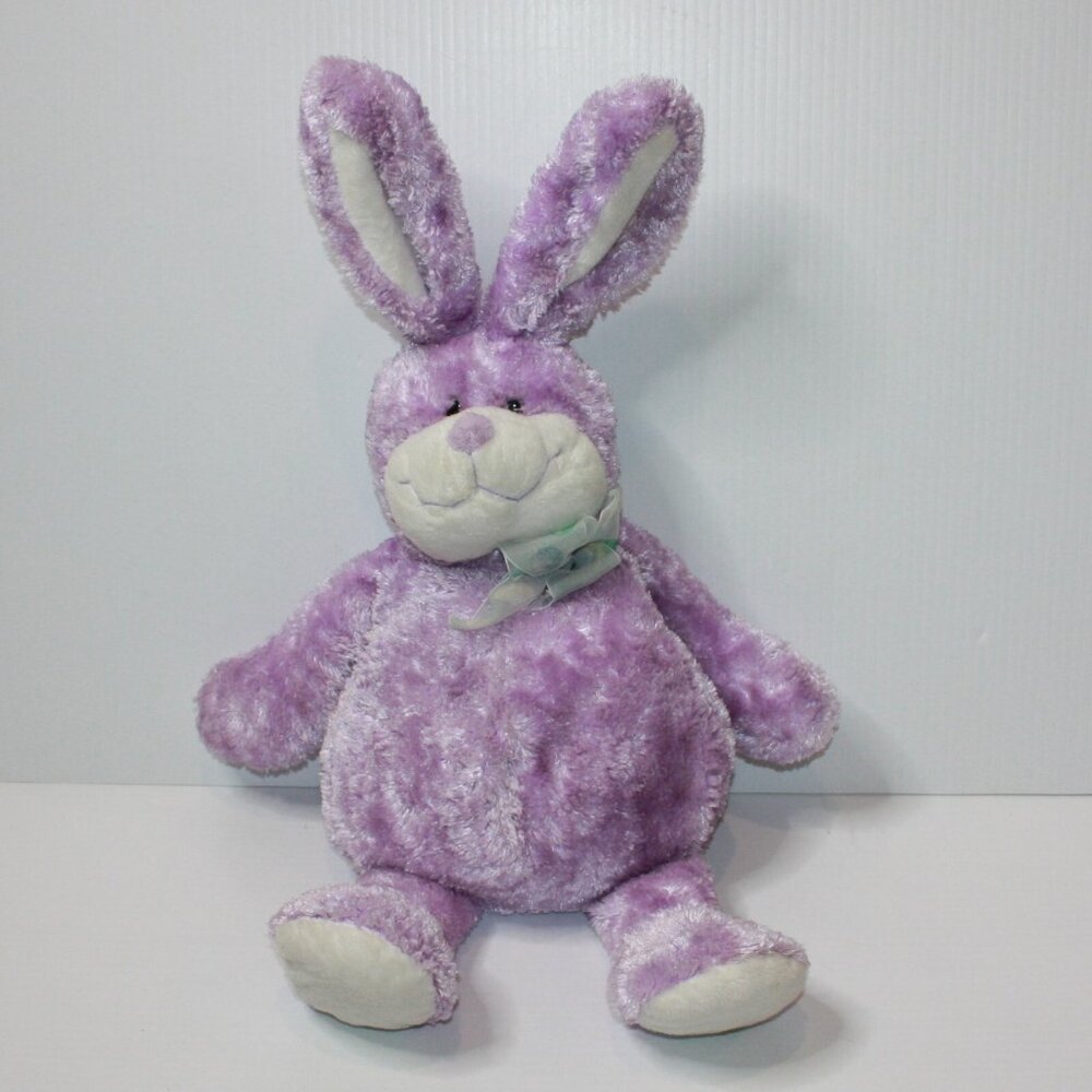 Large Purple Bunny Plush Toy with Light Blue Easter Egg Print Bow